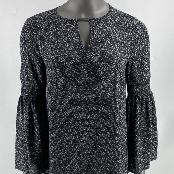 Michael Kors Bell Sleeve Keyhole Neck Cut Out Black Blouse Size S - Picture 10 of 11